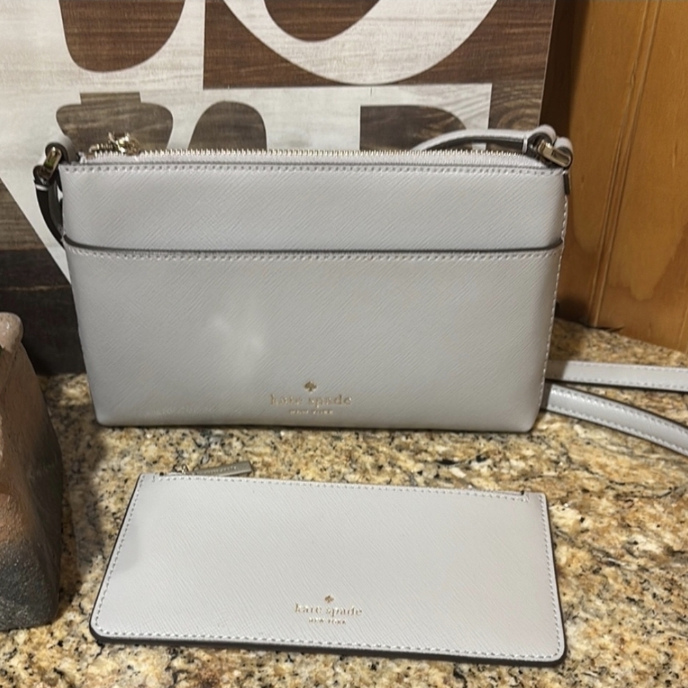 Kate Spade Light Gray Crossbody Bag with Wallet EUC